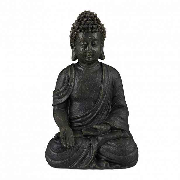 Relaxdays SOŠKA Tmavě šedá Buddha v meditaci polyresin 18 cm