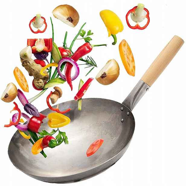 Čínská pánev Wok Ručně Kovaná Ocel Uhlíková Střední 12 palců 31 cm Proorient