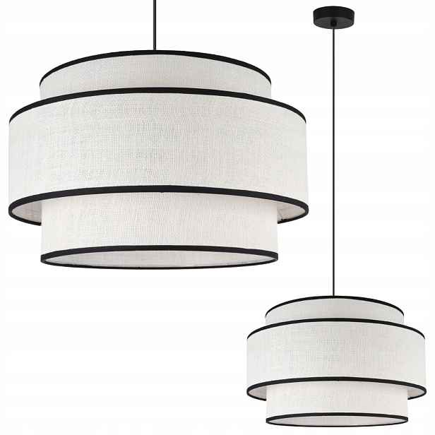 Závěsná Stropní Lampa Lustr Kulatý Bílý Dvojitý Stínítko Boho Juta E27