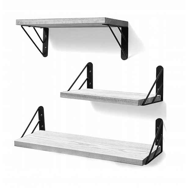 Dřevěné Police 3KS Sada Polic přírodní Loft 42X15 cm Šedá