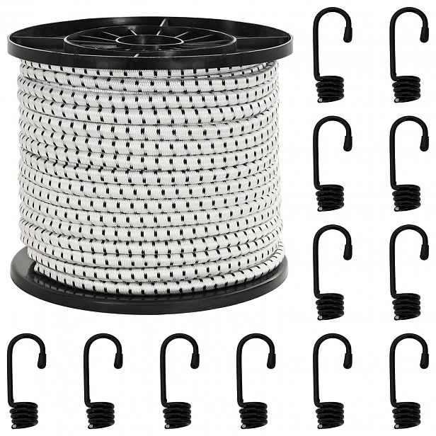 vidaXL Bungee šňůry s háčky 10 mm Černá a bílá PP a guma