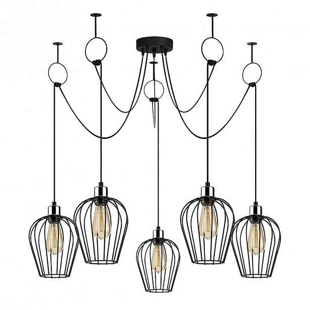 Černé závěsné svítidlo pro 5 žárovek Opviq lights