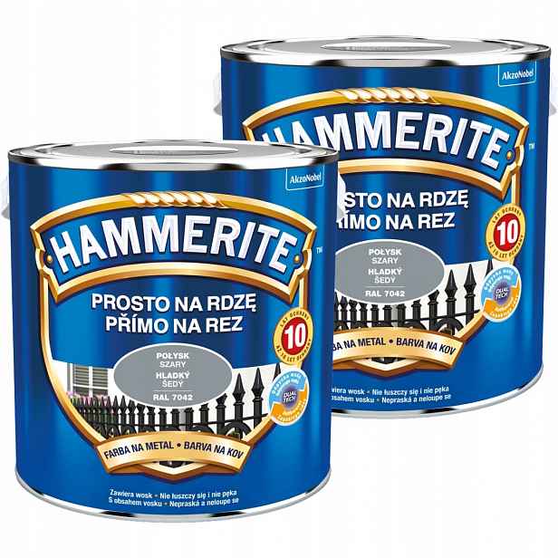 Hammerite Barva Na Kov 5L Přímo Na Rez Lesk Šedá Set 2x2,5L