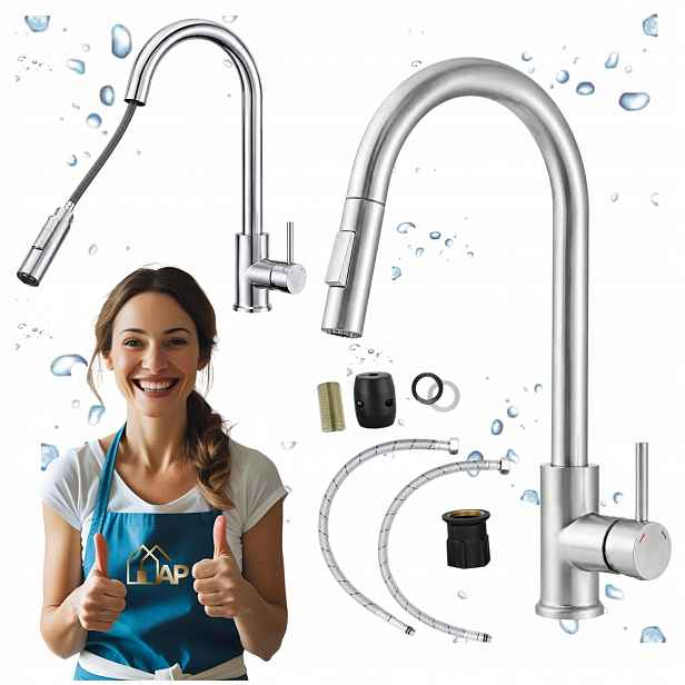 Kuchyňská baterie Korra Slim S Vytahovací Sprškou Kuchyňský kohout ocelový Inox