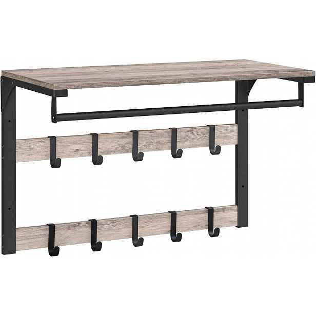 Vasagle Nástěnný věšák 65x30 cm s 10 háčky Loft šedý