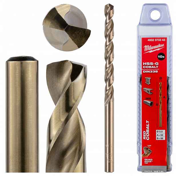 Vrtáky do kovu kobaltové 5 mm 10 Ks nerezové oceli Milwaukee Cobalt
