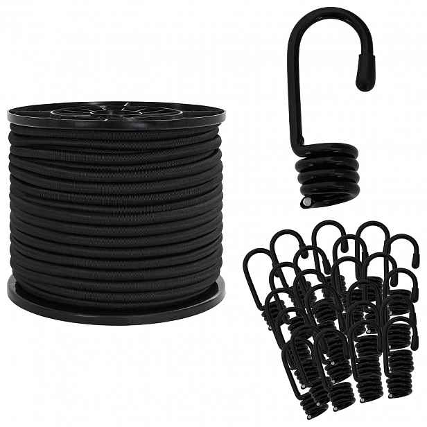 vidaXL Bungee šňůry s háčky 8 mm Černá PP a guma