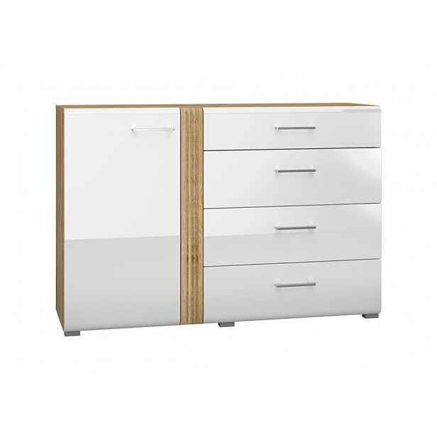 Kombinovaná komoda ALIZA - šířka 134 cm, dub castello / bílá