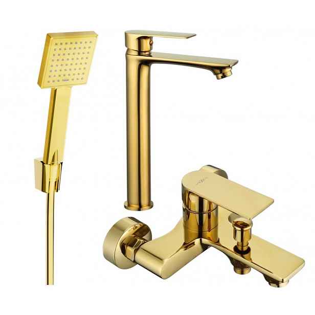 MEXEN - Royo R45 Set umyvadlové a vanové baterie s příslušenstvím, zlatá 72213R45-50
