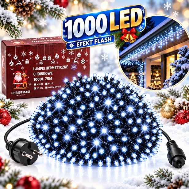 Vánoční osvětlení 1000 Led 60,5 m studená bílá Flash venkovní kombinovaná zahrada