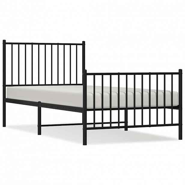 vidaXL Kovový rám postele s hlavovým a nožním čelem černý 90 x 190 cm