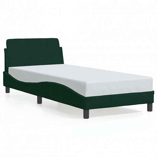 vidaXL Rám postele Dover tmavě zelená 90 x 190 cm samet