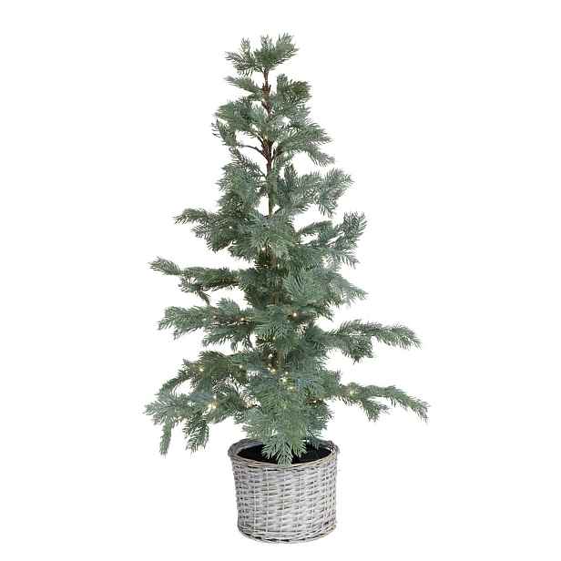 Zelený vánoční stromek Fleur s 80 LED světýlky a košíkem – Ø 60*120 cm Chic Antique