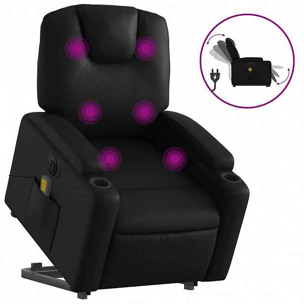 vidaXL Elektrické zvedací masážní polohovací křeslo černé umělá kůže