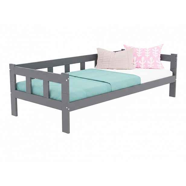 Benlemi Dřevěná jednolůžková postel FENCE 4v1 se zábranou Zvolte barvu: Tmavě šedá, Zvolte rozměr: 140x200 cm, Zvolte zábranu: S otevřeným vstupem