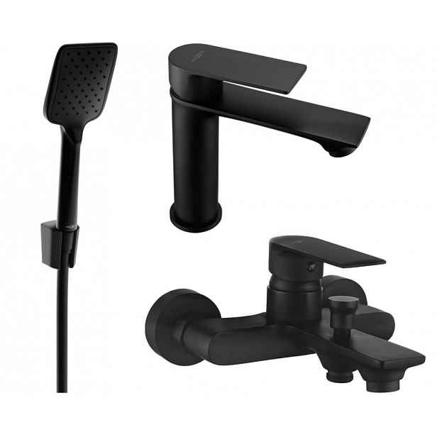 MEXEN - Royo R62 Set umyvadlové a vanové baterie s příslušenstvím, černá 72203R62-70