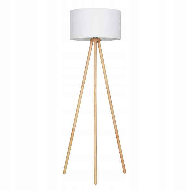 Stojací podlahová lampa 148 cm do obývacího pokoje, dřevo, bílé stínidlo E27