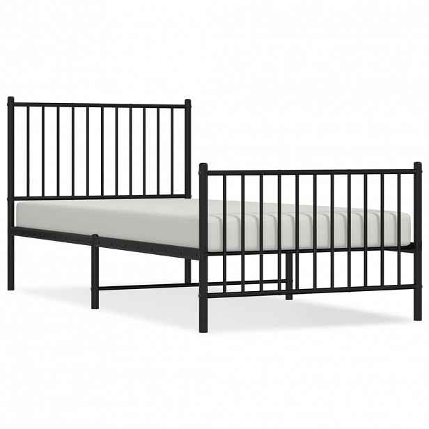 vidaXL Kovový rám postele s hlavovým a nožním čelem černý 90 x 200 cm