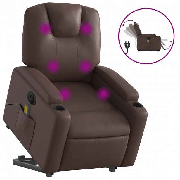 vidaXL Elektrické zvedací masážní polohovací křeslo hnědé umělá kůže