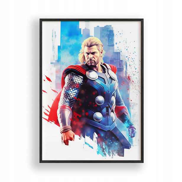 Plakát Thor Avengers v černém dřevěném Rámeček 30x42 cm