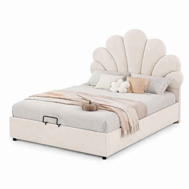 CHICFURN ČALOUNĚNÁ POSTEL 90/200 cm v béžové barvě ze sametu s úložným prostorem