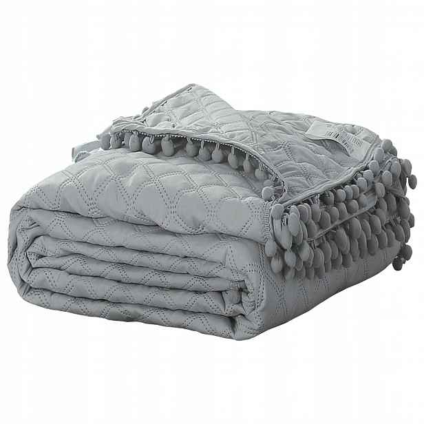 Dekorativní přehoz Pompoo 220x240 prošívaný s bambulkami, šedý