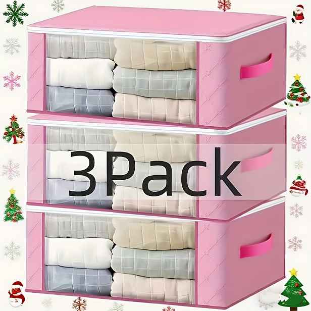 TEMU Skládací PVC taška na okno, 3vrstvá netkaná textilie, transparentní organizér na oblečení a deky, růžová, minimalistický styl, zapínání na zip,