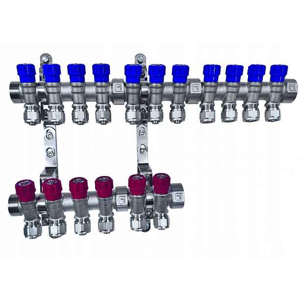 X-home Rozdělovač Pex 1“ x 16 mm 11 Obvodů Studené Vody 6 Obvodů Teplé