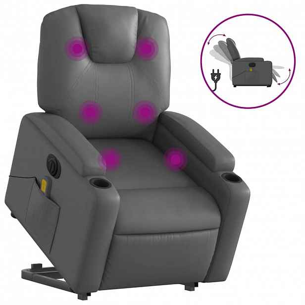 vidaXL Elektrické zvedací masážní polohovací křeslo šedé umělá kůže