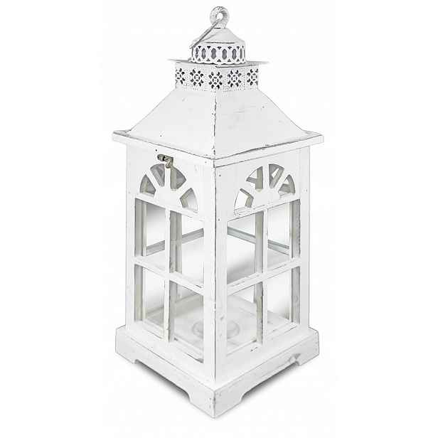 Lampion Bílý provensálský Dřevěný dekorativní lampion Retro svícen