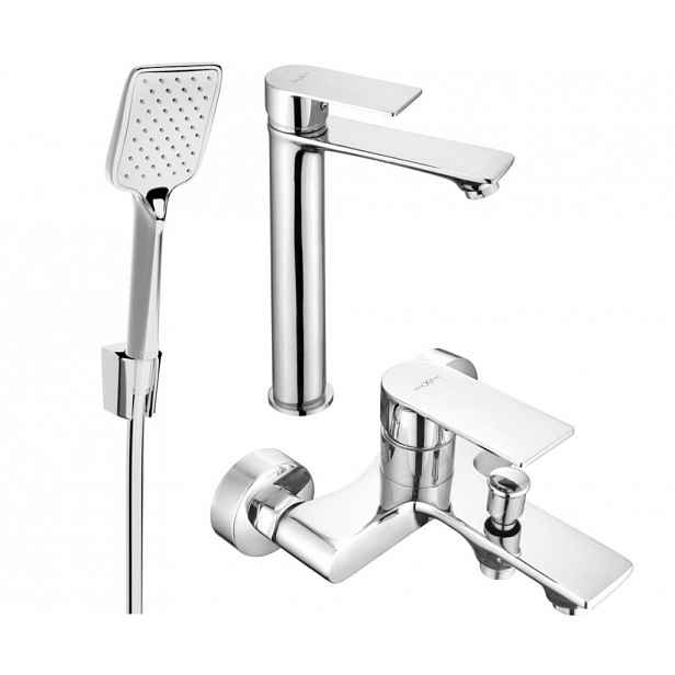 MEXEN - Royo R62 Set umyvadlové a vanové baterie s příslušenstvím, chrom 72213R62-00
