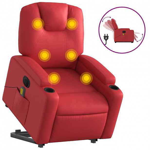 vidaXL Elektrické zvedací masážní polohovací křeslo červené umělá kůže