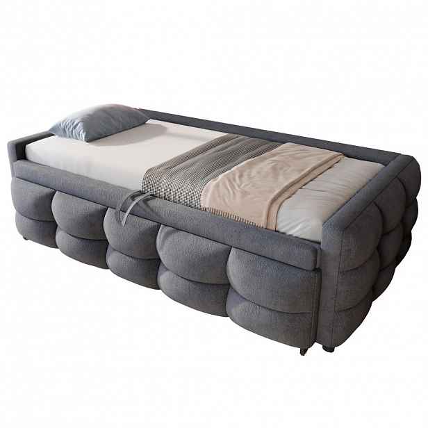 CHICFURN ROZKLÁDACÍ POHOVKA 90/190 cm & 180/190 cm v šedé barvě z teddy sametu