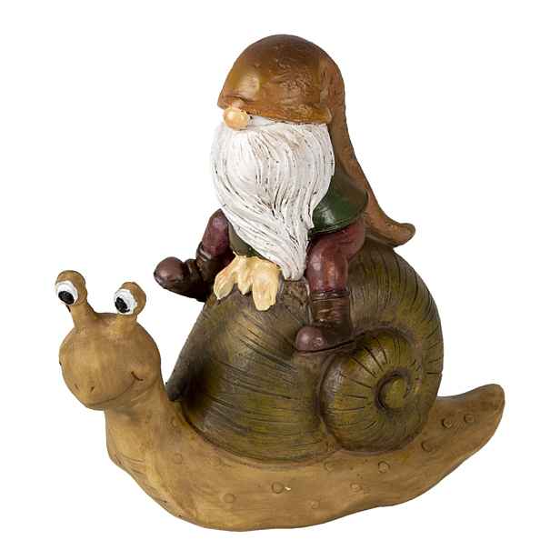 Dekorace trpaslík sedící na šneku - 10*5*10 cm Clayre & Eef