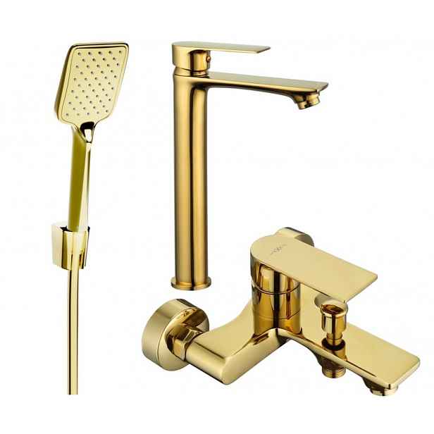 MEXEN - Royo R62 Set umyvadlové a vanové baterie s příslušenstvím, zlatá 72213R62-50