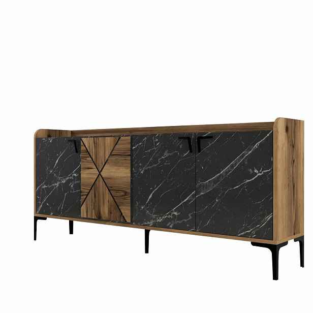 Skříňka Venedik Walnut and Black Marble