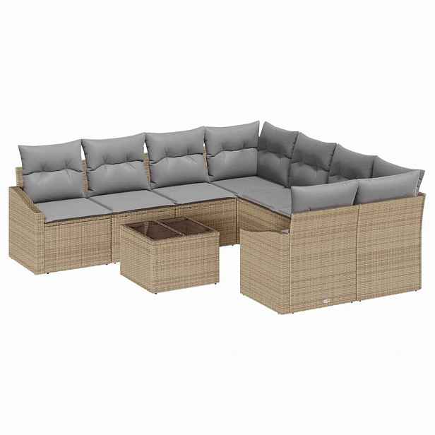 vidaXL Set pohovek 9 ks Beige a šedá polyratan