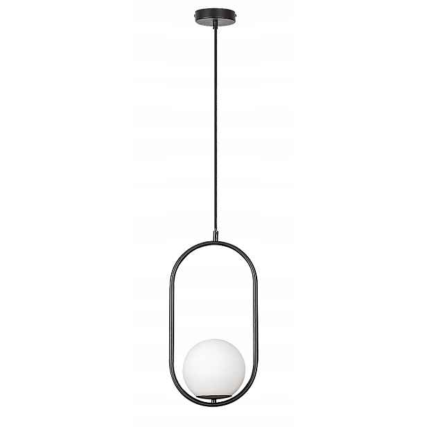 Závěsná lampa černá skleněná bílá koule do obývacího pokoje ložnice Rabalux