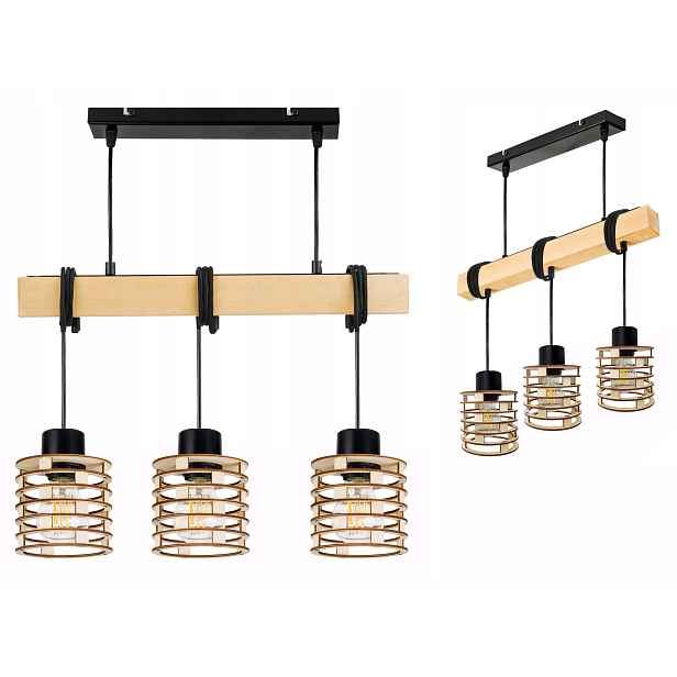 Dřevěná závěsná stropní lampa Lustr Zwis Loft Dřevo na 3x E27