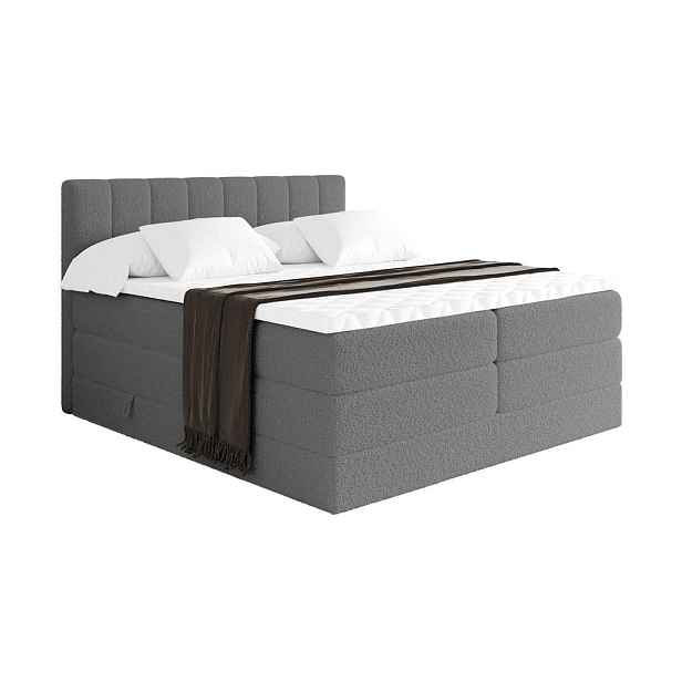 ALTDECOR BOXSPRINGOVÁ POSTEL s matrací H3/H4 - OTTA KING - 140x200 cm Šedá