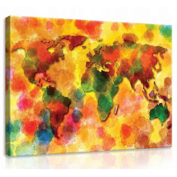 Obraz Na Plátně Canvas 100x75 Mapa Svět Akvarelové Barvy Skvrny