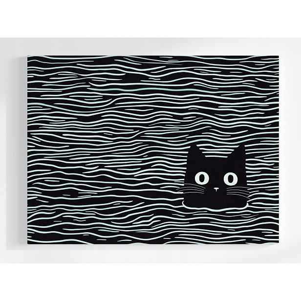 Plakát Grafika Minimalismus Vlny Černá Bílá B&w Kočka 100x75