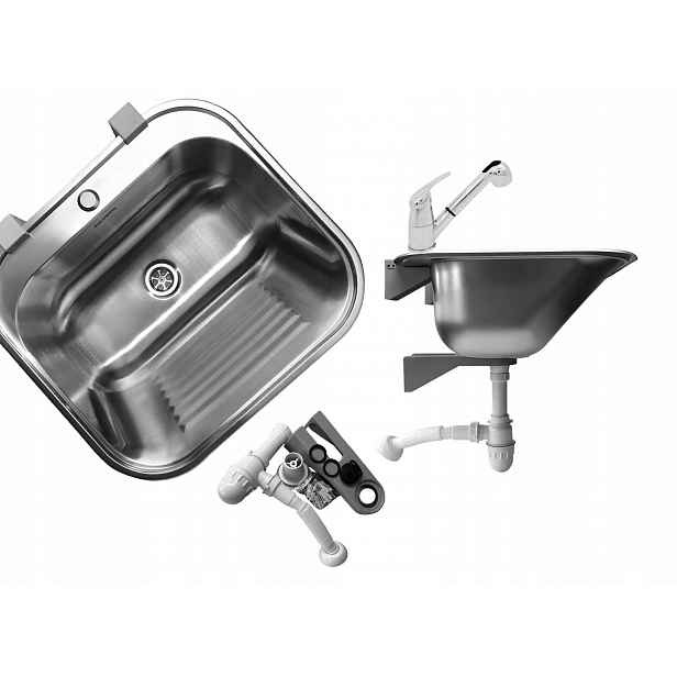 Set Hospodářská Komora 55 CM Výsuvná Baterie S Poličkou Ocel Matný Přepad