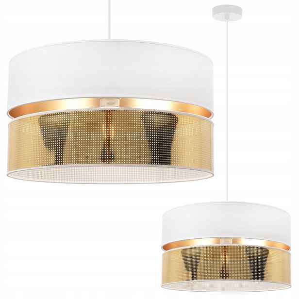 Závěsná Lampa Stropní Lustr Bílá Zlatá Dvojité Stínidlo Glamour 40CM