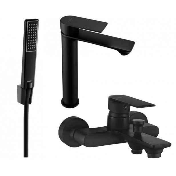 MEXEN - Royo R72 Set umyvadlové a vanové baterie s příslušenstvím, černá 72213R72-70