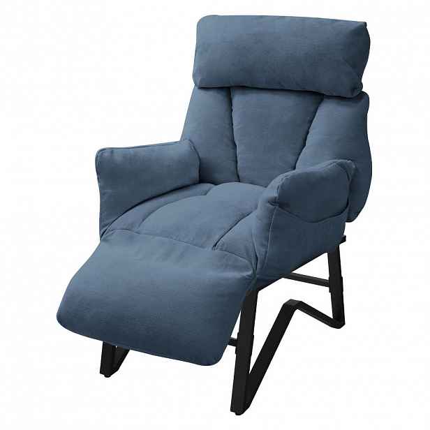 ML-DESIGN KŘESLO s polohovací funkcí, modré, s plátěným potahem, polohovatelné relaxační křeslo do obývacího pokoje