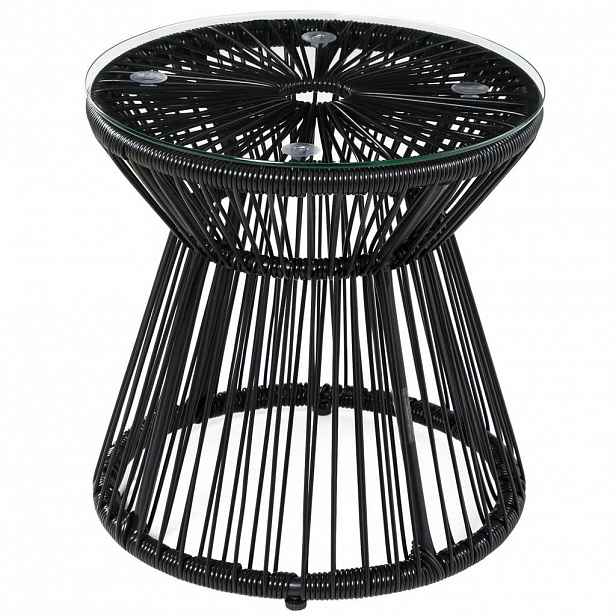 Redom ZAHRADNÍ odkládací stolek 40/40/42 cm s deskou z tvrzeného skla v boho stylu, Černá