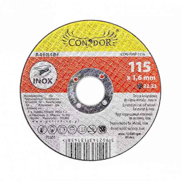 Korundový řezný kotouč na kov, inox-u 115 x 1,6 mm, Condor
