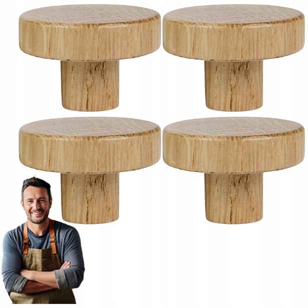Nábytková Úchytka Dřevěný knoflík do skříňky Zásuvky Rundo Malý Dubový 4ks