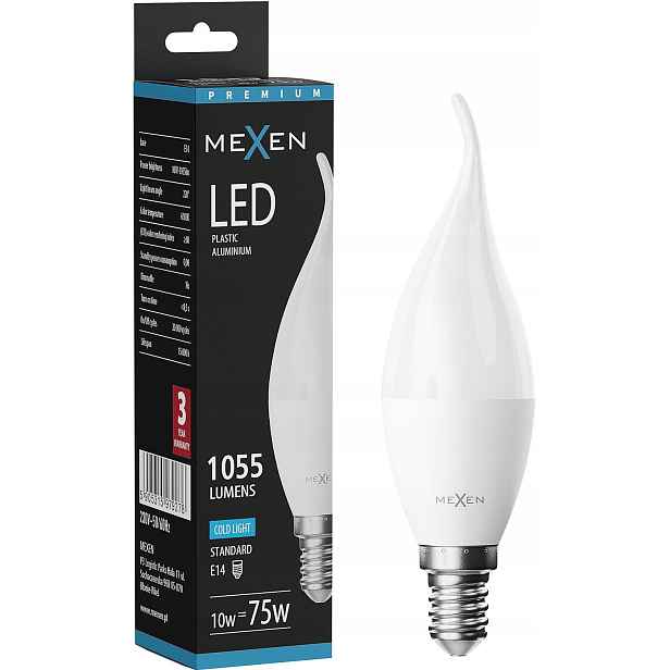 Mexen Nova Led žárovka plamínek E14 C37 10W Studená Bílá 6500K 1055 LM